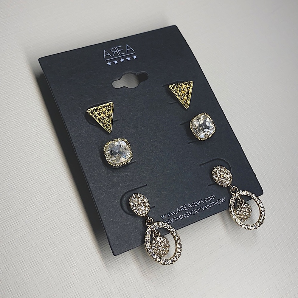 Earrings 3-set Classy Gold Crystal Studs